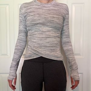 Lululemon long-sleeve shirt. Size 4 and color white with grey stripes.